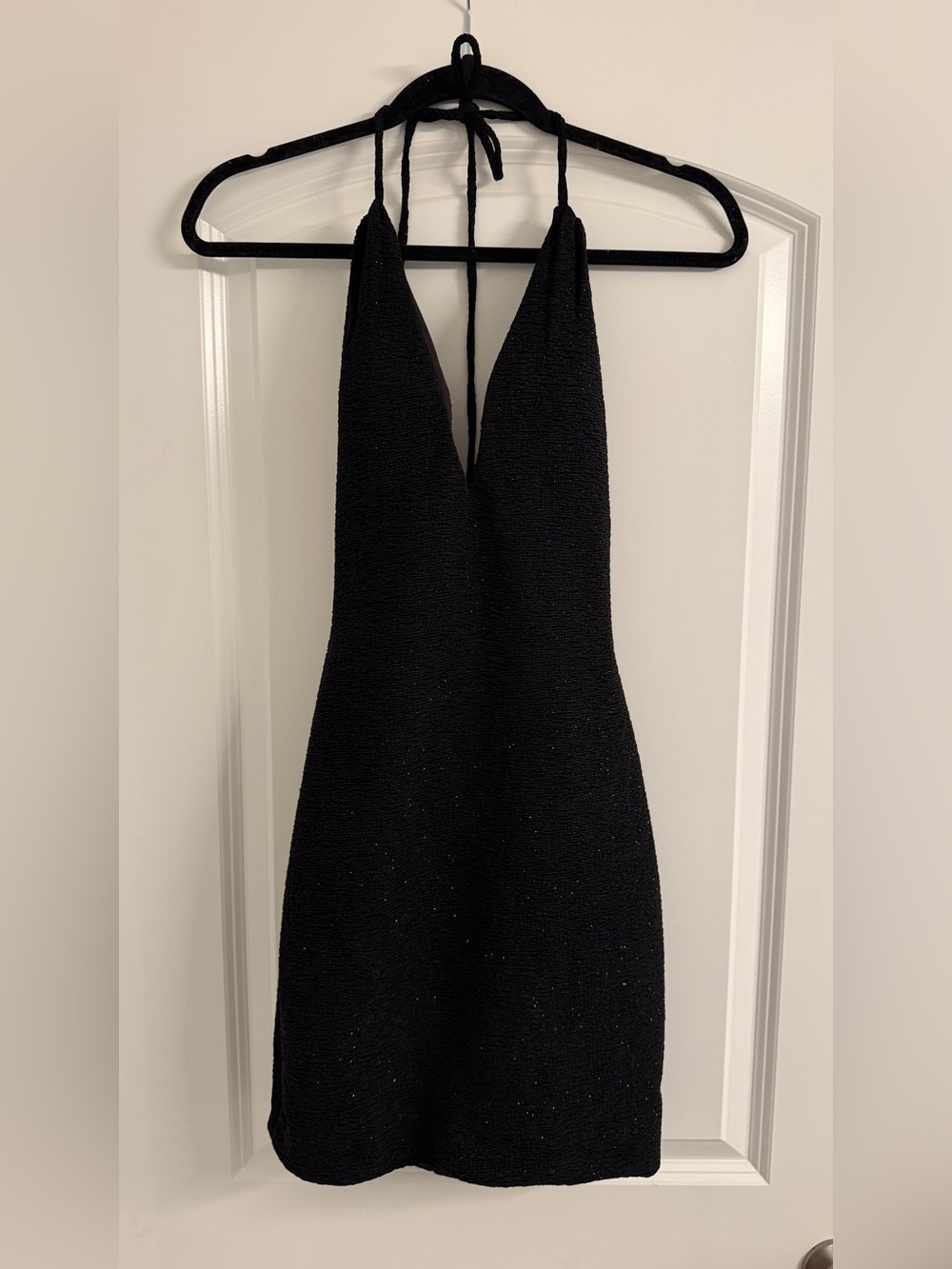 JVN by Jovani Black Sparkle Halter Mini Dress